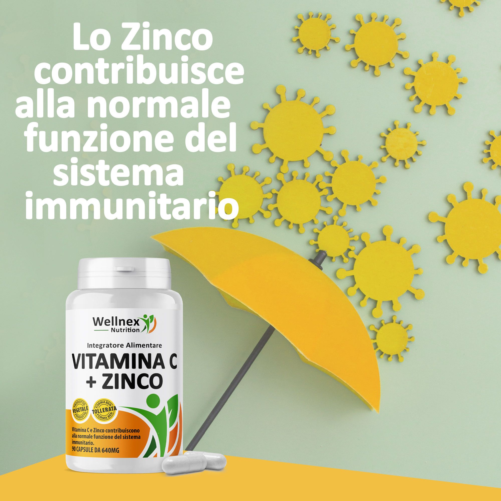 Wellnex Nutrition Vitamina C + Zinco - Supporto Sistema Immunitario - 90 Capsule Vegetali