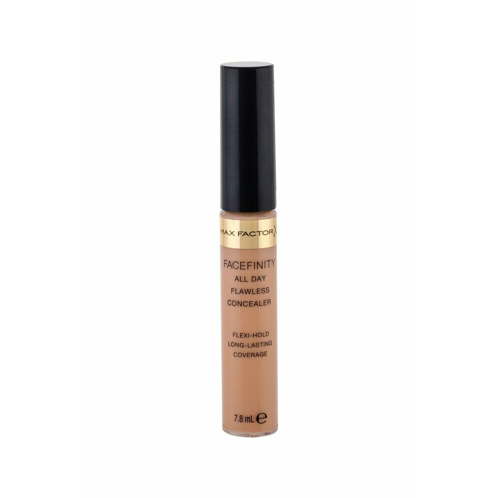 Tubo correttore con tappo nero. Scritta: Max Factor, Facefinity All Day Flawless Concealer. Tonalità: 50. Volume: 7,8 ml.