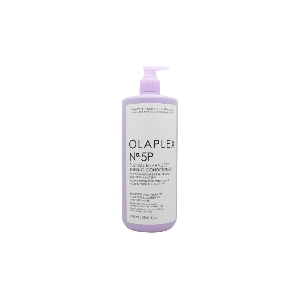 Olaplex N°5P Balsamo in flacone lavanda con erogatore a pompa.