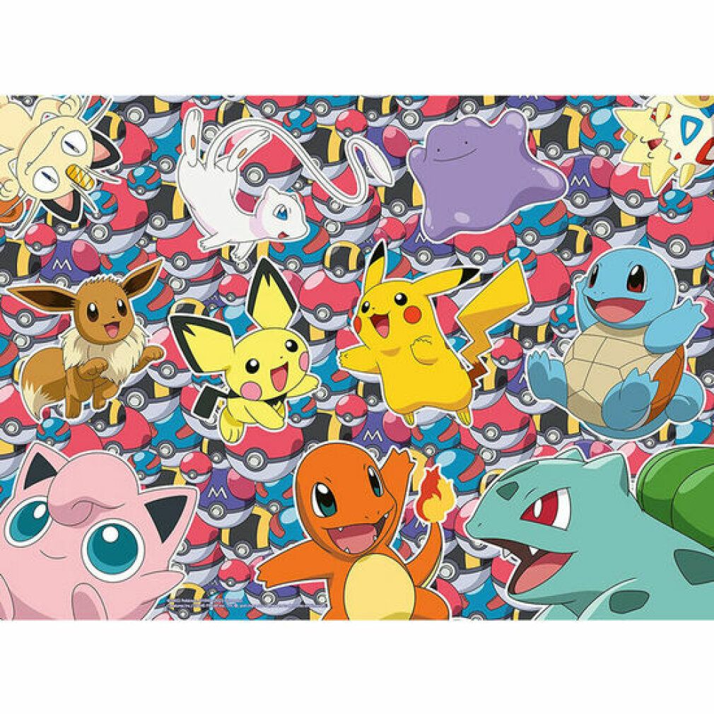Pezi di puzzle con motivi Pokémon. Vari personaggi Pokémon su sfondo colorato. Senza confezione.