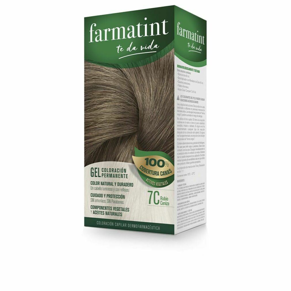 Confezione del prodotto Farmatint. La scatola mostra un colore di capelli e informazioni sul prodotto. "Farmatint" e "7C Aschblond" sono visibili.