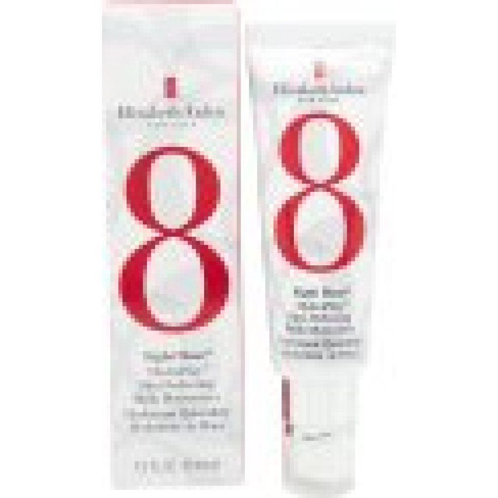 Tubo e confezione. Testo: Elizabeth Arden, Eight Hour Hydraplay Skin Perfecting Daily Moisturizer. "8" rosso.
