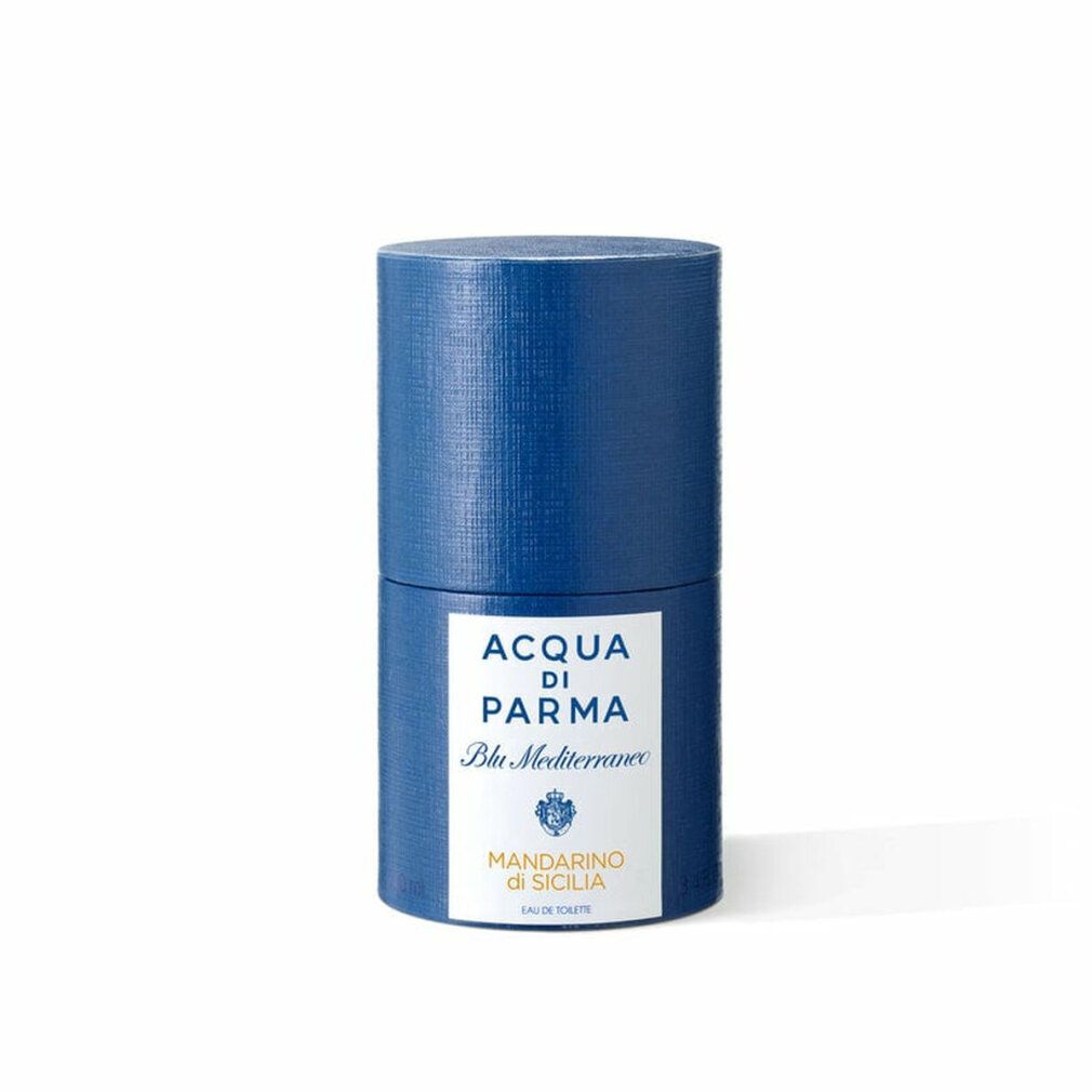 Confezione blu. Scritta: Acqua Di Parma Blu Mediterraneo Mandarino di Sicilia.