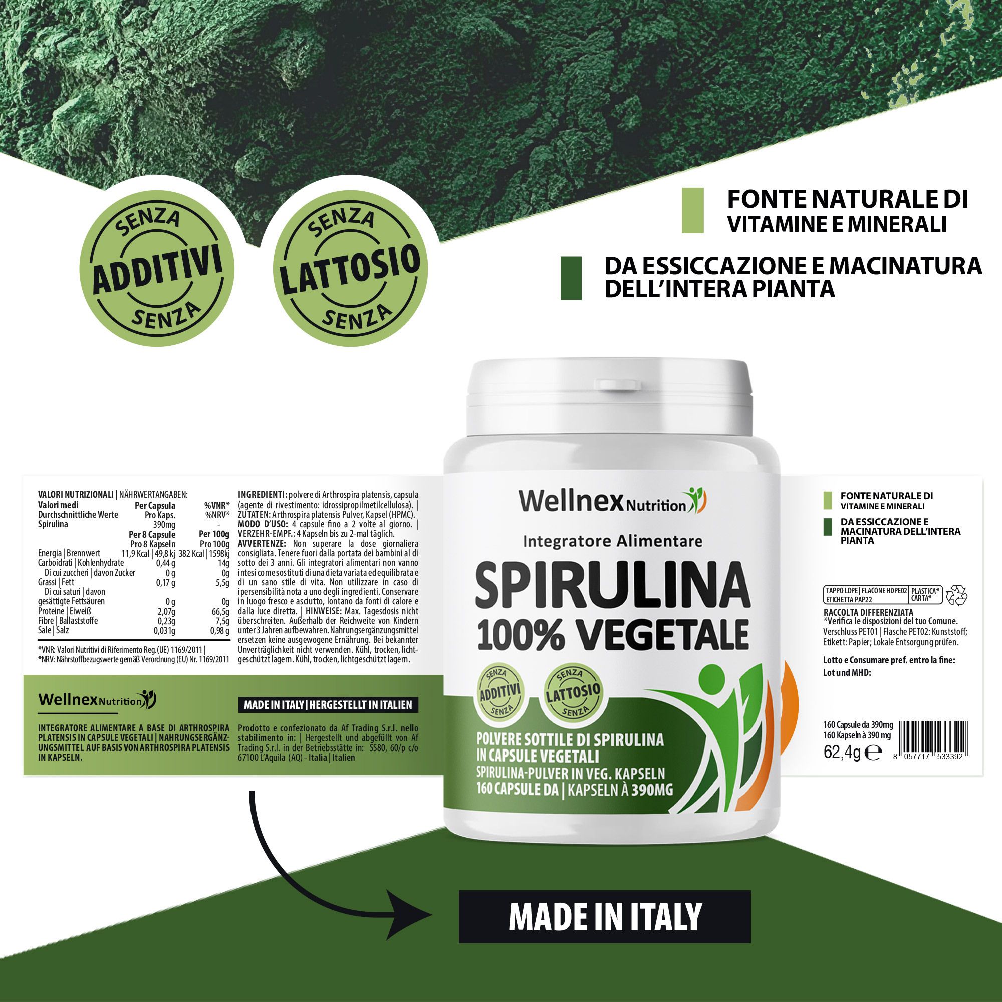 Wellnex Nutrition Spirulina 390 mg - 160 Capsule Vegetali
