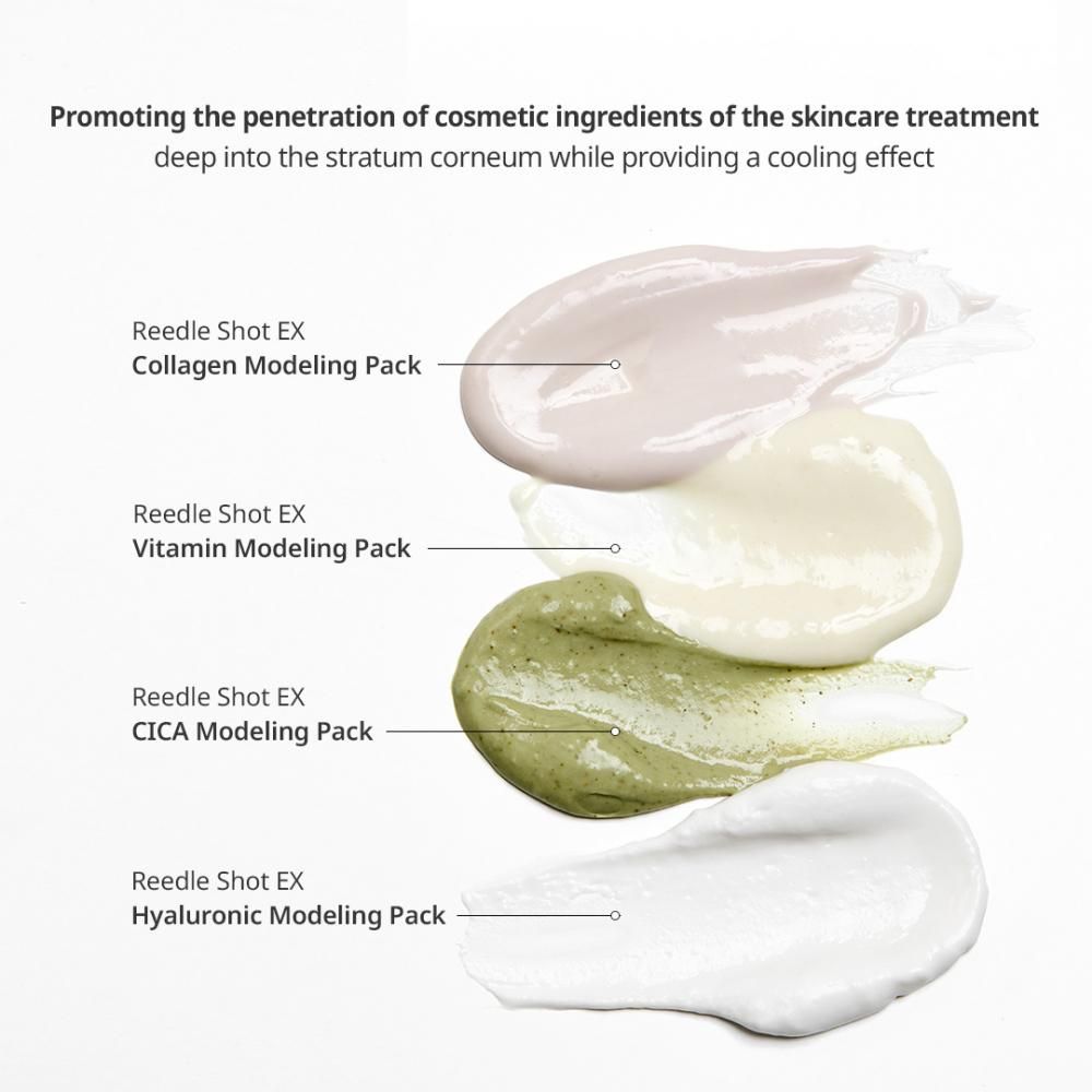 Quattro diverse maschere Modeling Pack: Collagene, Vitamina, Cica e Ialuronico.