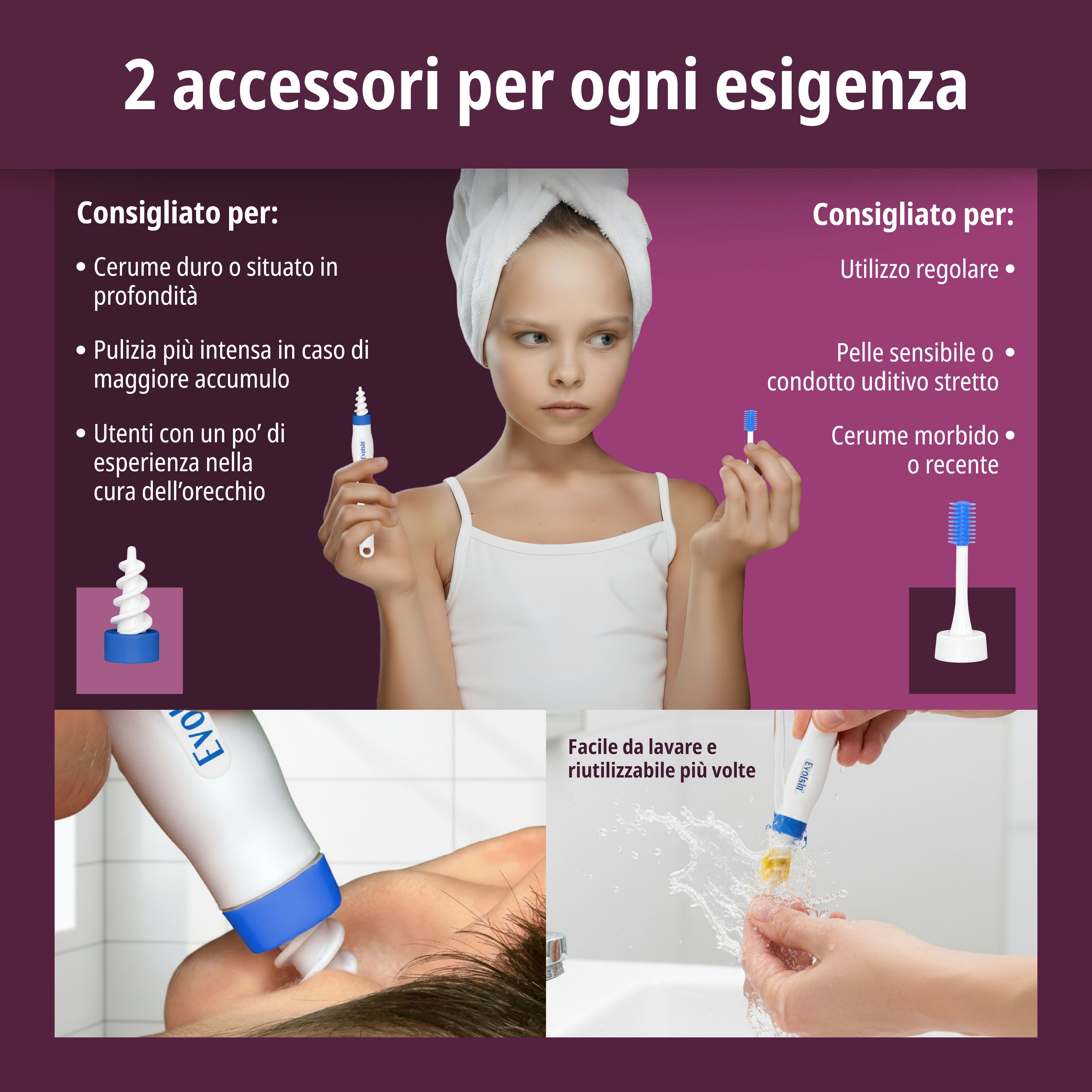 EVOLSIN® Anti-Cerume: 2 accessori per ogni esigenza, per pelle sensibile o condotto stretto.