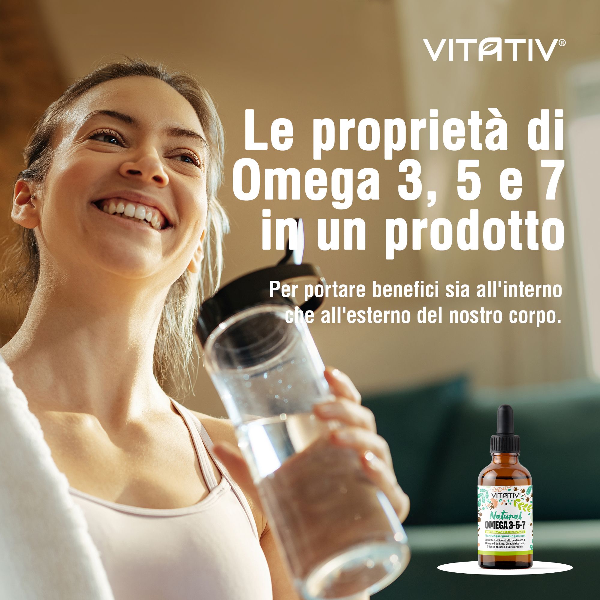 Vitativ® Omega 3-5-7 Fonte Vegetale Acidi Grassi con Acido Oleico, Linoleico, Alfa Linoleico, Caffè