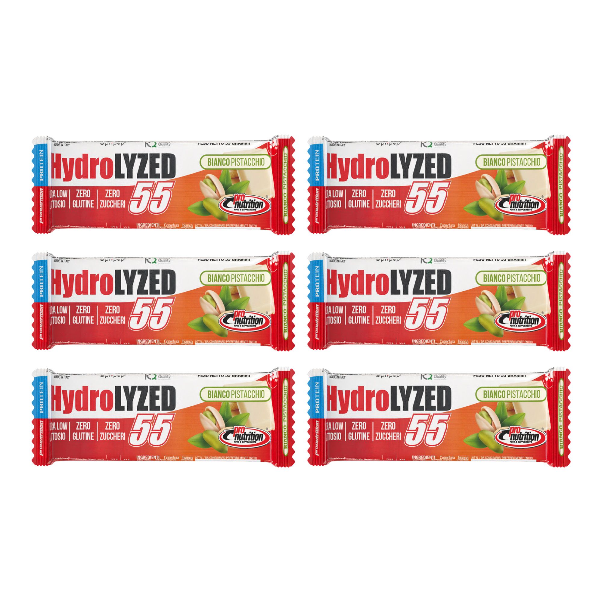 Pronutrition Hydrolized Barretta Proteica Zero Zuccheri (6 x 55 g, Pistachio White).