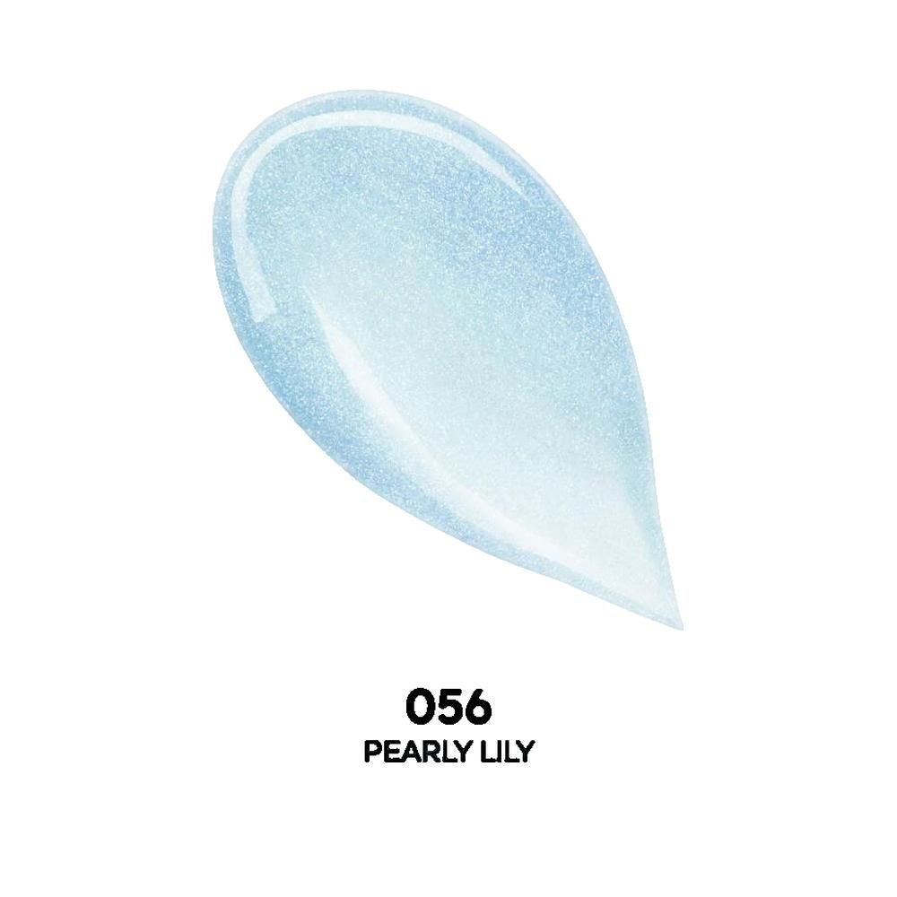 Macchia di balsamo labbra azzurro chiaro. Sotto: "056 Pearly Lily".