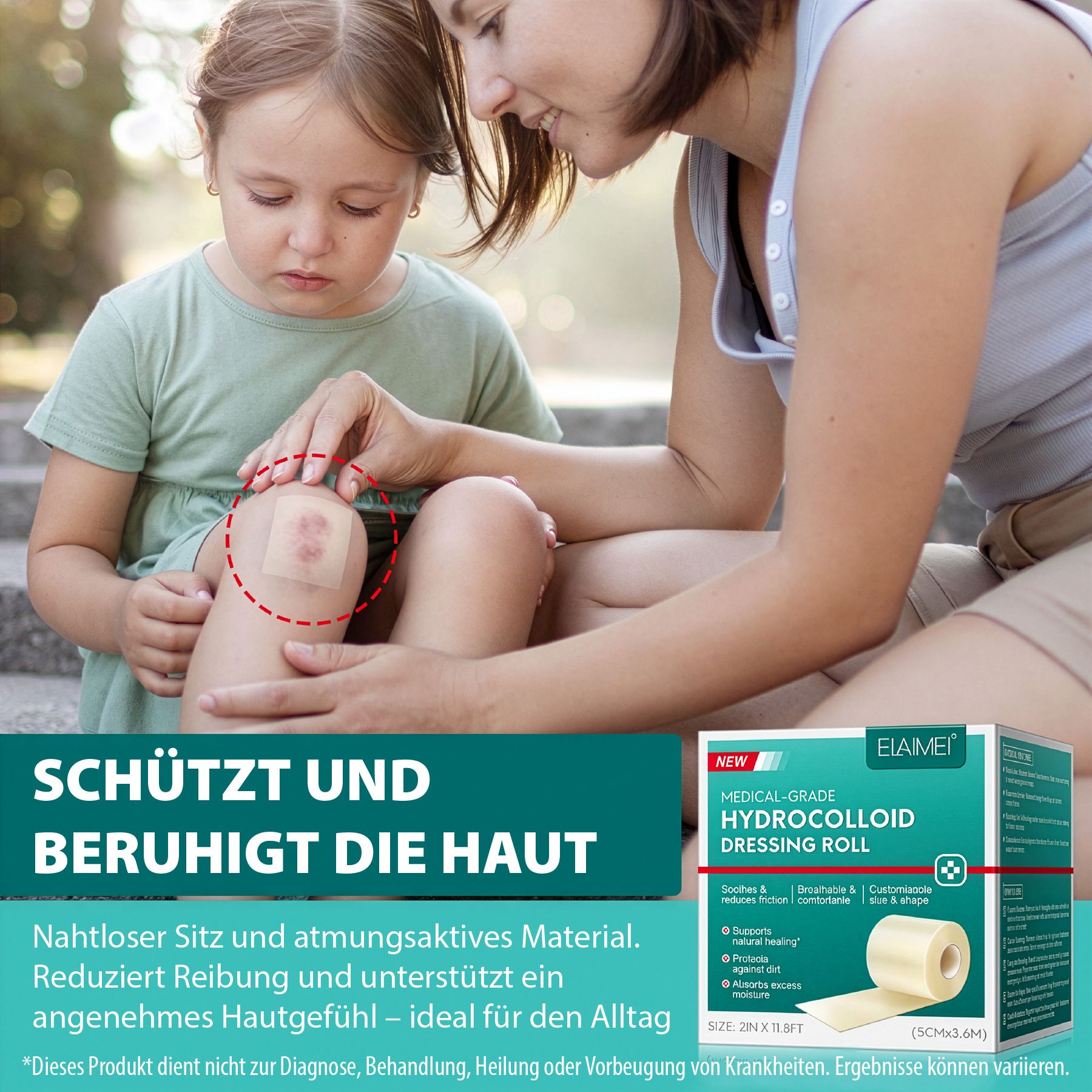 Rotolo di medicazione idrocolloide. Protegge e lenisce la pelle. Vestibilità senza cuciture, materiale traspirante. Riduce l'attrito.