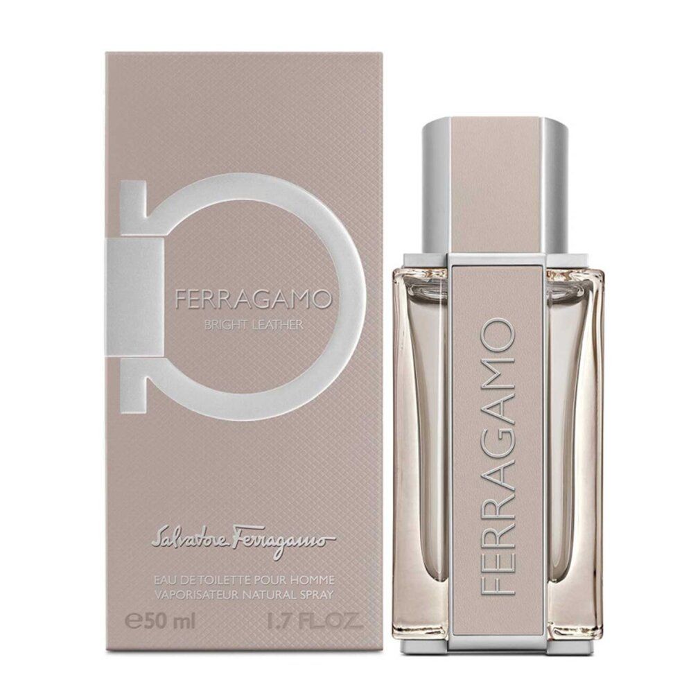 Eau de Toilette da uomo. Flacone e confezione beige. Logo e scritta. 50 ml.