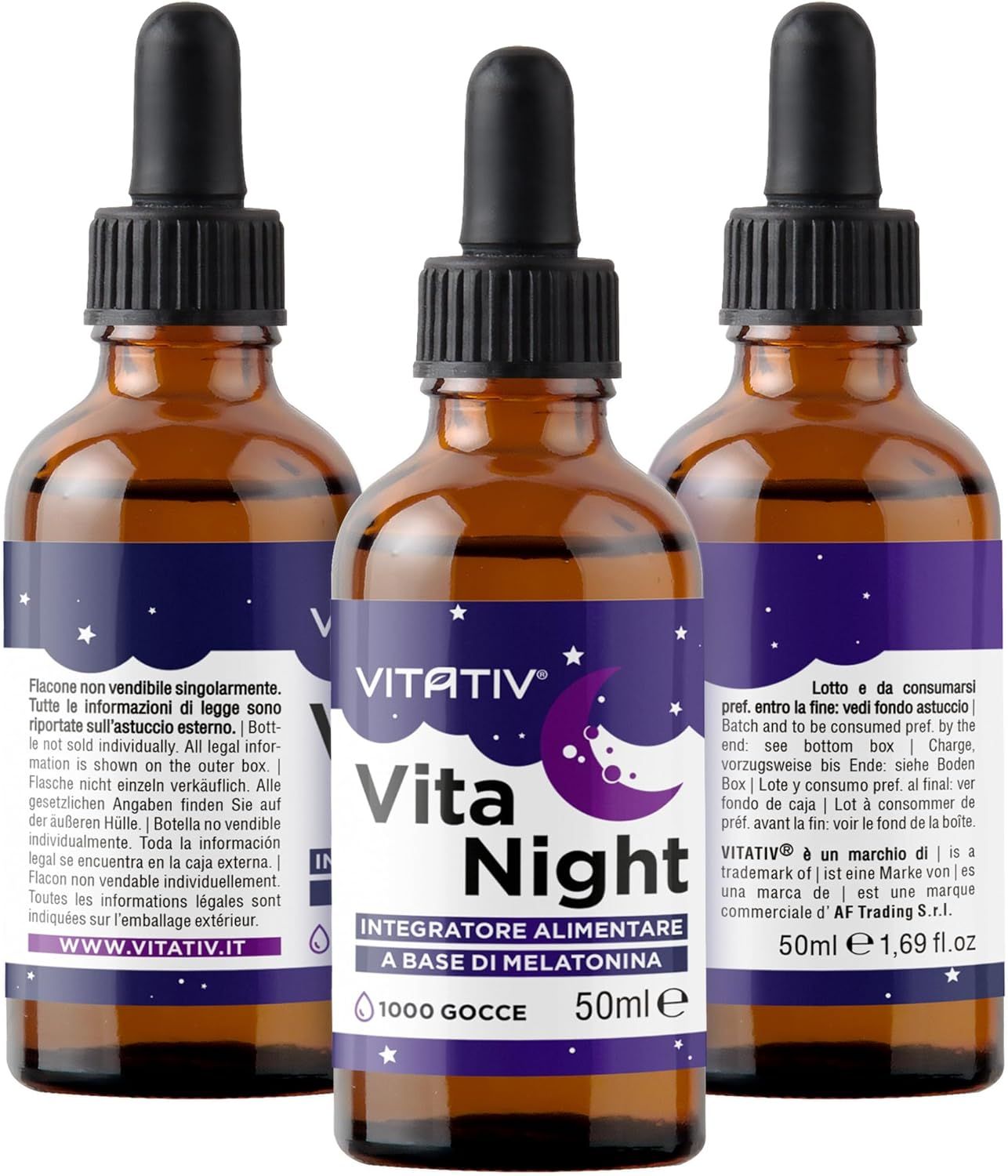 VITATIV® VITANIGHT Melatonina in Gocce - 50 ml (1000 Gocce) Integratore per il Sonno