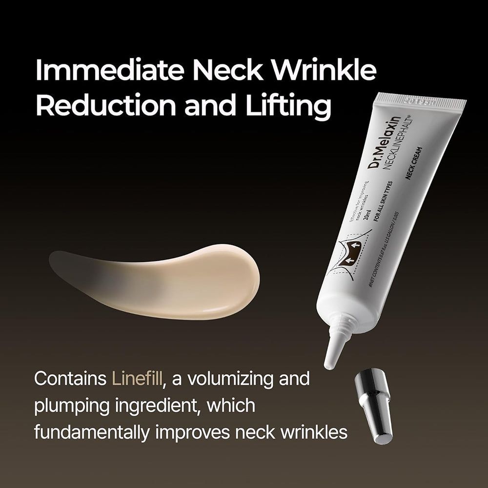 Crema per collo Dr. Melaxin Necklinephalt, con crema applicata e tappo rimosso.