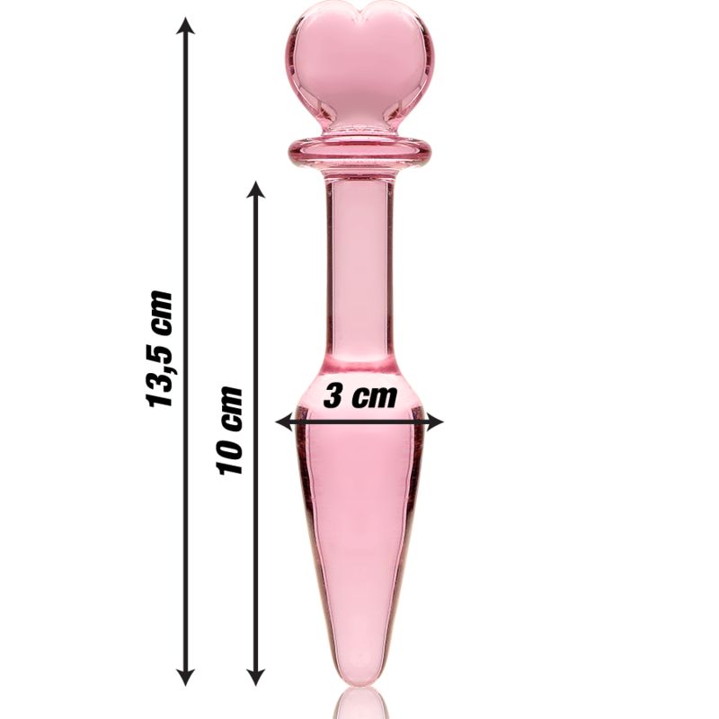 Spina anale in vetro rosa: 13,5cm di lunghezza, 3cm di larghezza alla base.
