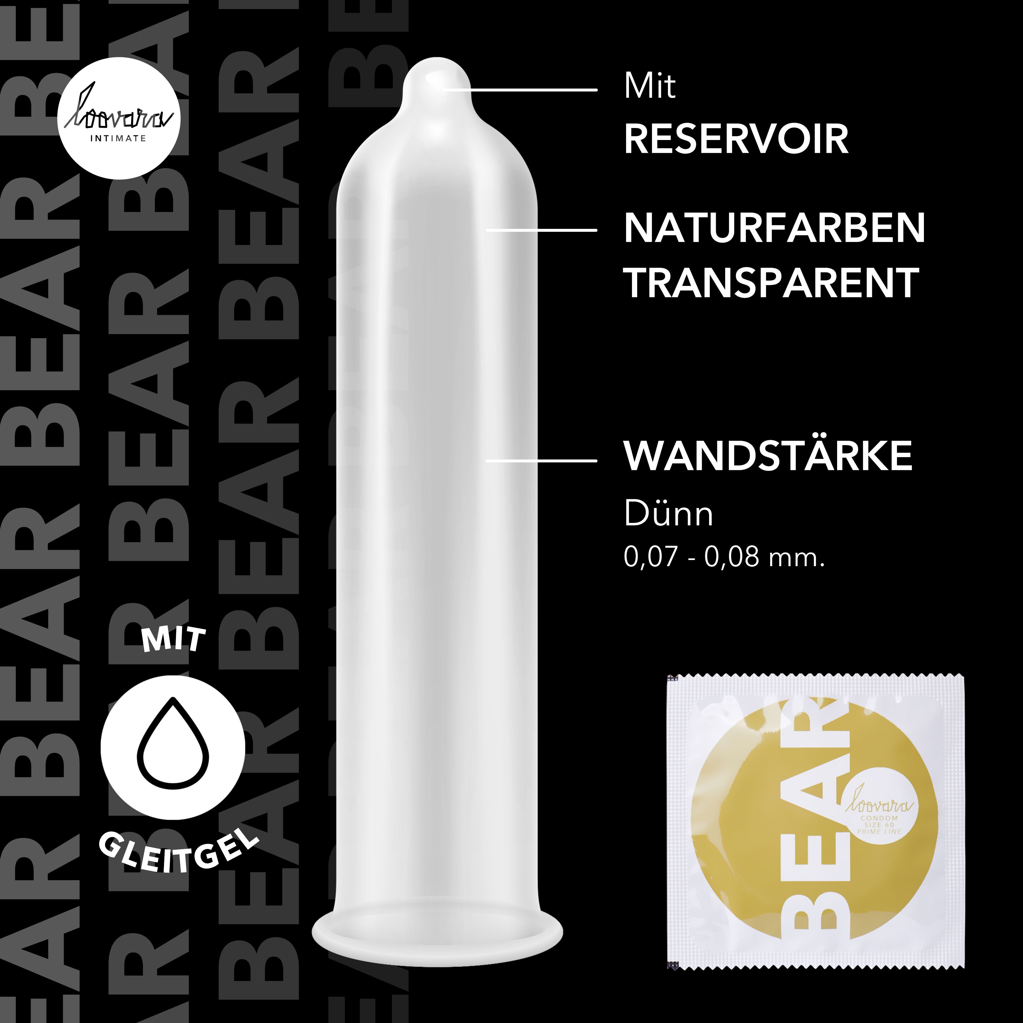 Preservativo Loovara: Trasparente, con serbatoio, sottile (0,07-0,08mm).