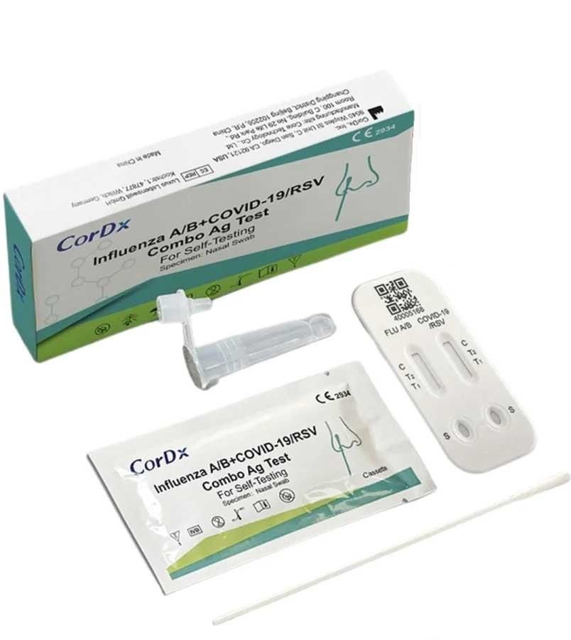 CorDX Test antigenico 4in1 per l'influenza A/B + COVID-19 + RSV + MASCHERINA FFP2 NANO GRATIS