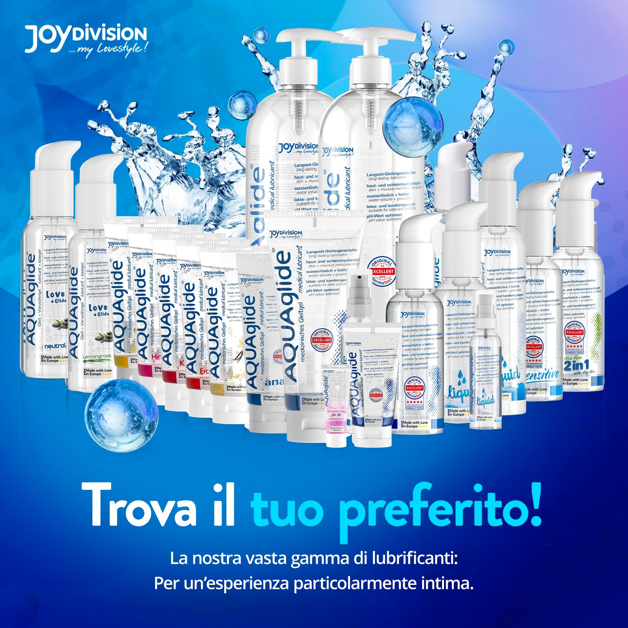 Gel lubrificante medicale AQUAGLIDE, scritta "Das Original".