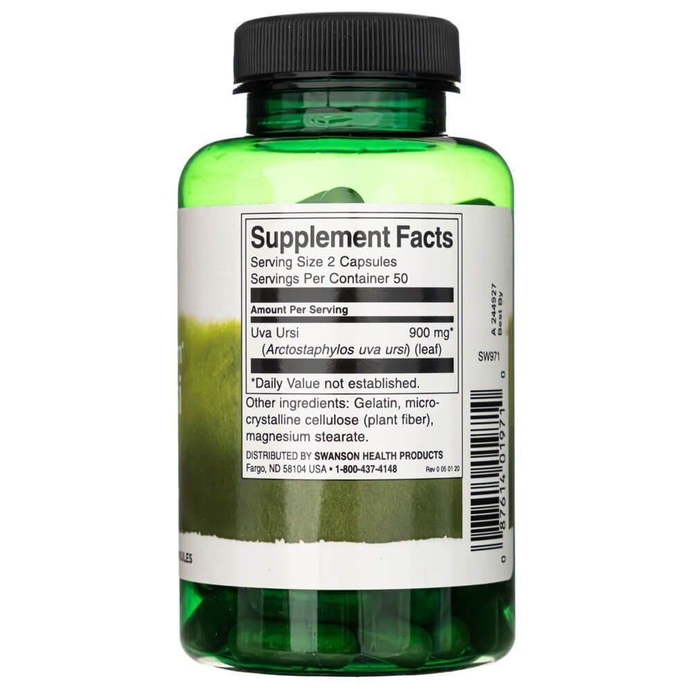 Retro del flacone di capsule verdi con 'Supplement Facts' e elenco degli ingredienti.