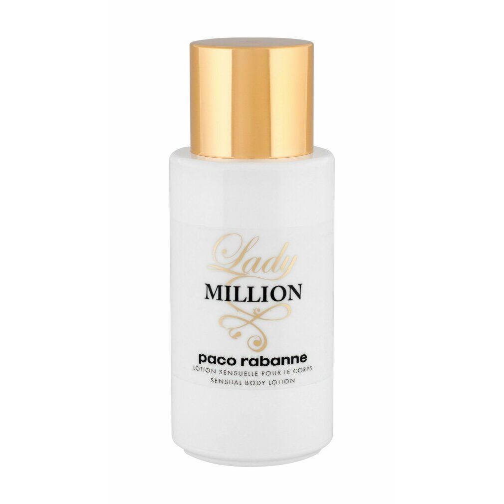Flacone bianco con tappo dorato. Logo "Lady Million" e nome del prodotto visibili.