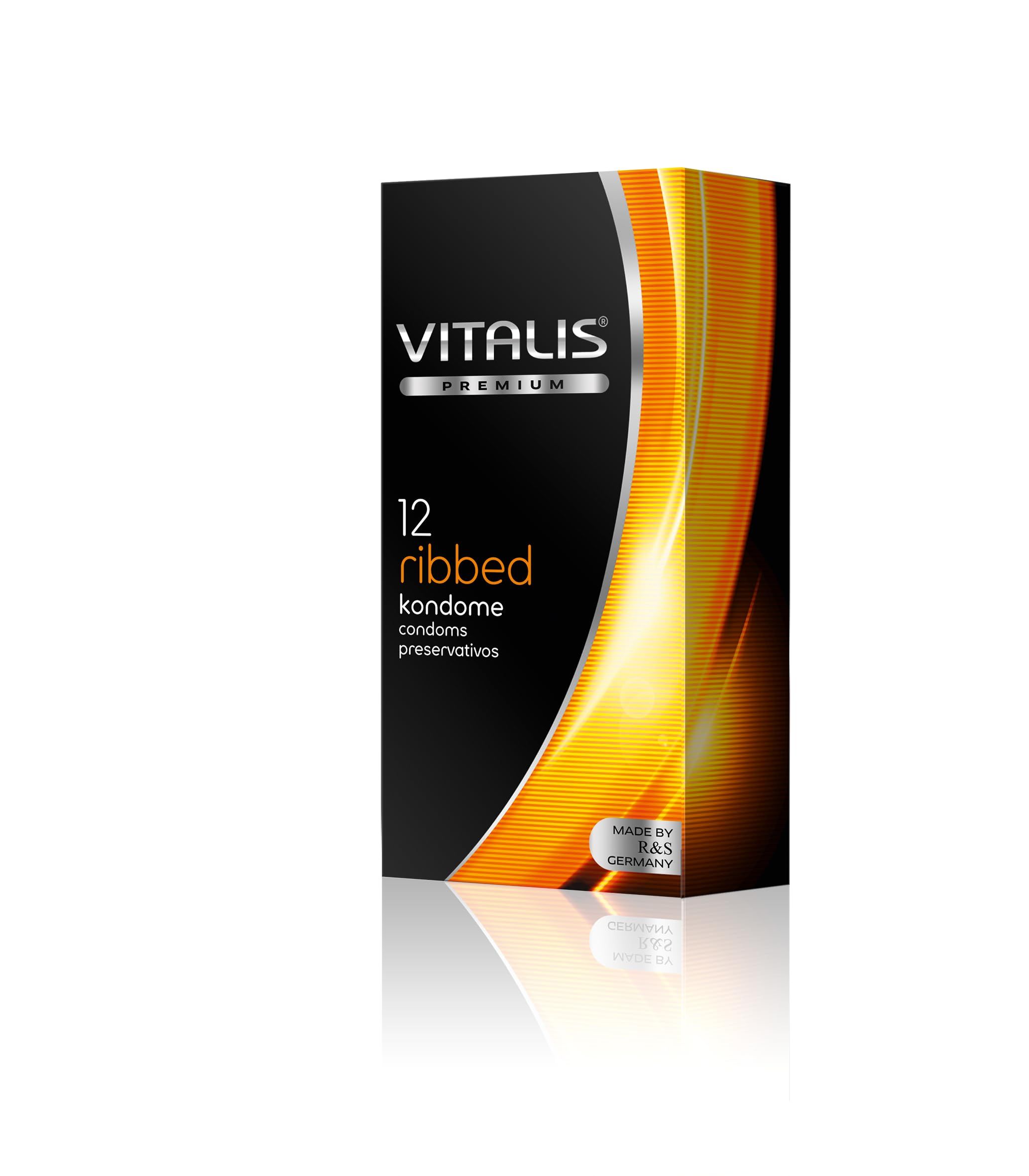 Confezione da 12 preservativi Vitalis PREMIUM a coste, Made in Germany.