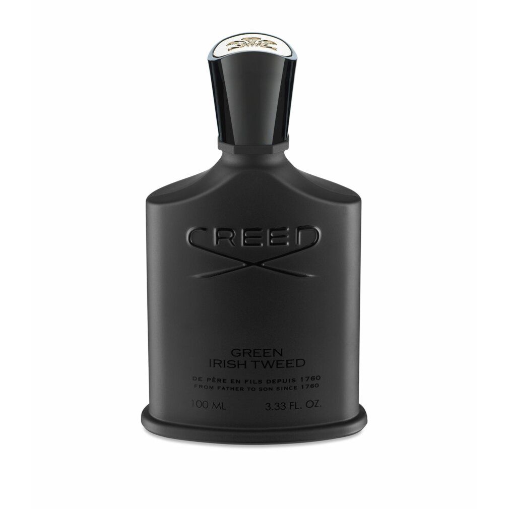 Flacone nero con scritta "CREED GREEN IRISH TWEED". Tappo argentato.