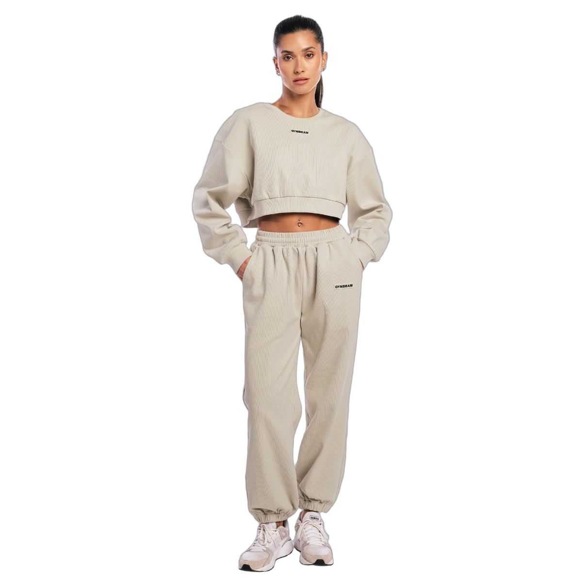 GymBeam Felpa donna cropped Aura grigia senza cappuccio a maniche lunghe