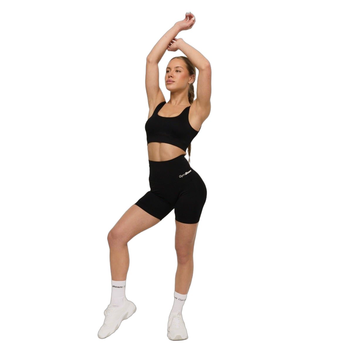 GymBeam Bralette donna senza cuciture a coste con imbottitura rimovibile nera