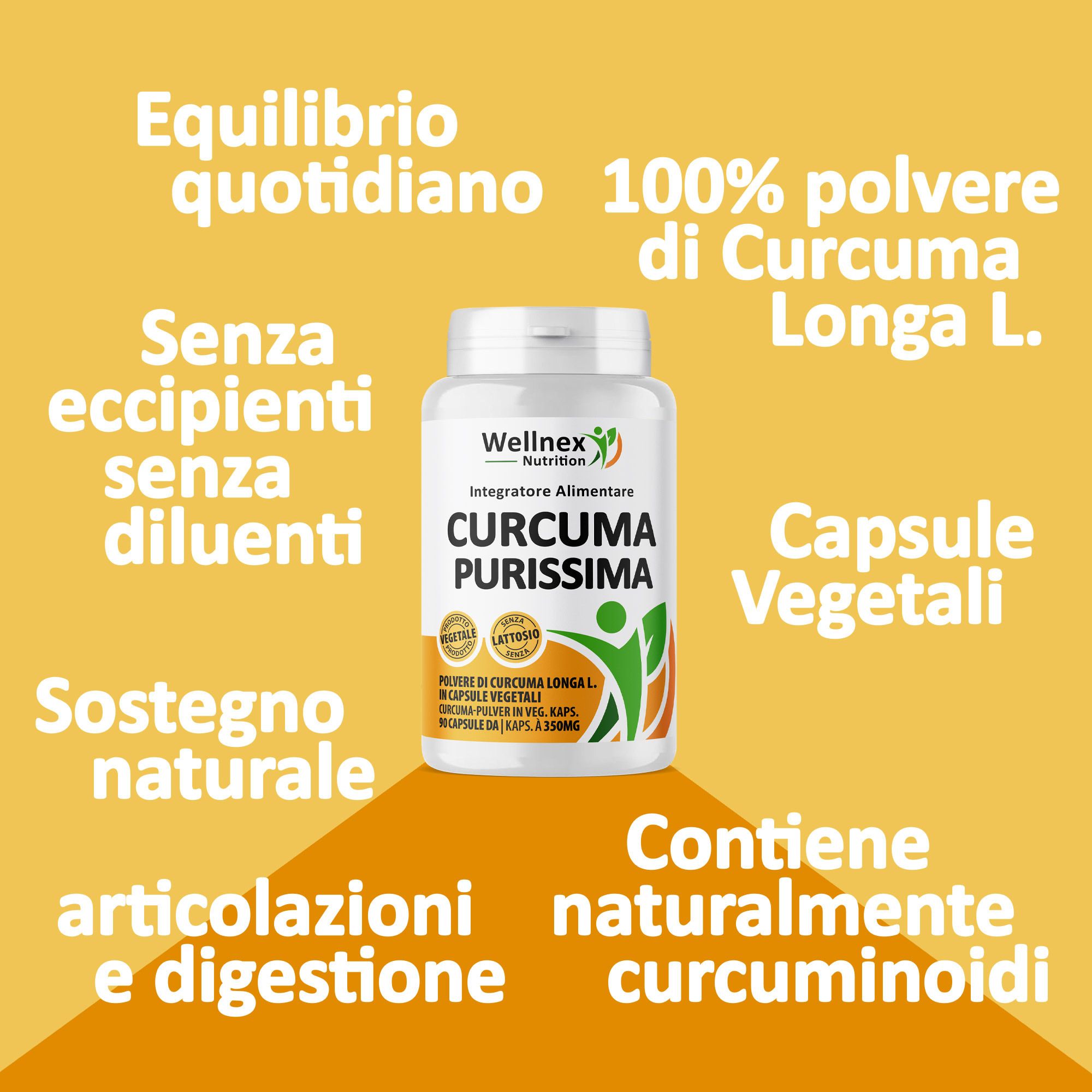 Wellnex Nutrition Curcuma Purissima Polvere - Curcuma Longa - 90 Capsule Vegetali