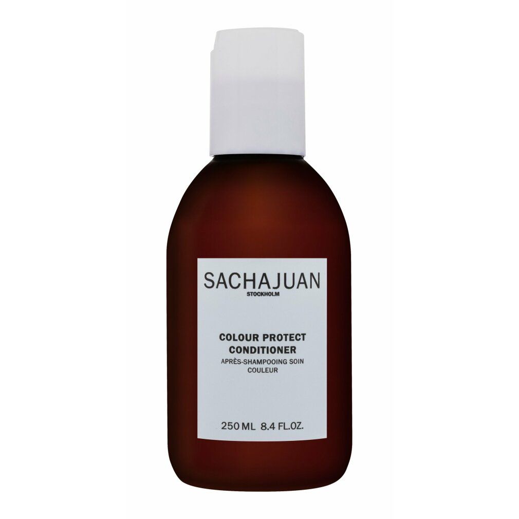 Flacone SACHAJUAN Colour Protect Conditioner marrone con tappo a scatto bianco. Contiene 250 ml.