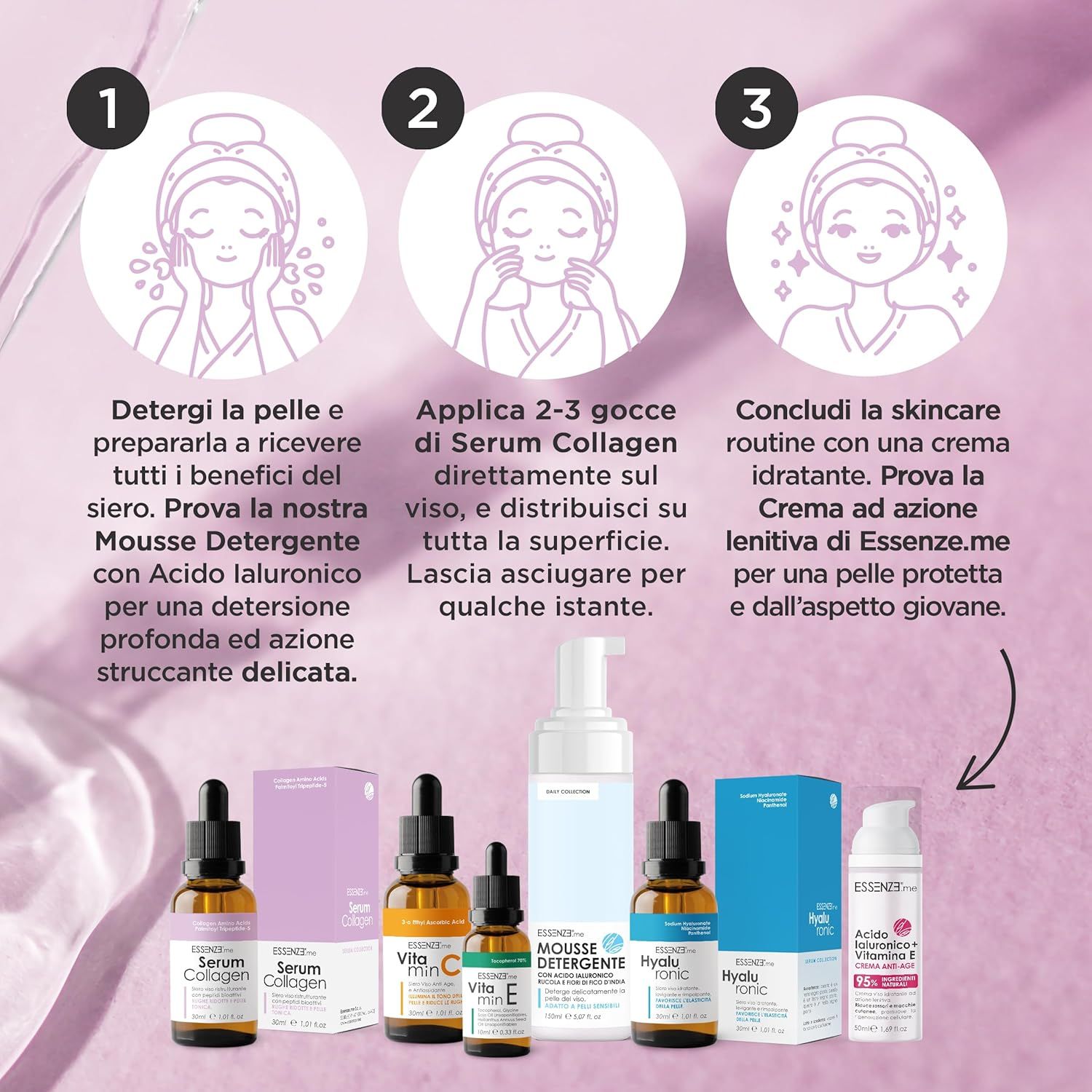 Essenze.me Siero Viso Collagene + Peptidi Bioattivi - Antirughe, Rassodante e Levigante - 30ml