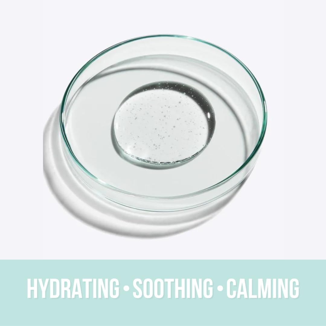 Capsula di Petri con liquido. Sottotitolo: HYDRATING, SOOTHING, CALMING.