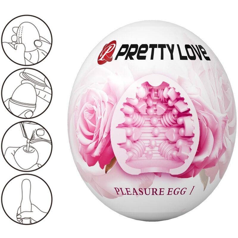 Confezione di un masturbatore rosa con quattro passaggi illustrati per l'uso e motivo a rose.
