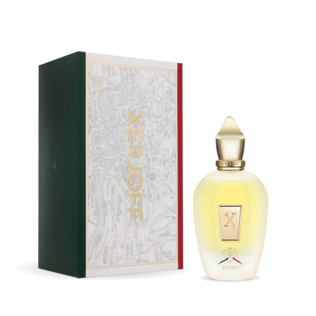 Flacone di profumo accanto a una scatola rettangolare. Flacone con tappo dorato ed etichetta 'X'. Scatola con mappa.