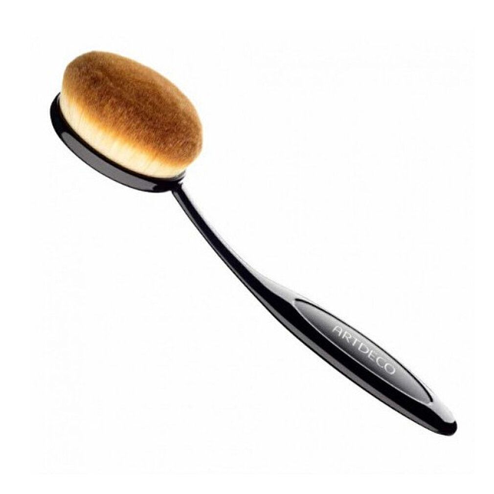 Spazzola viso ovale, manico nero. Setole marrone chiaro. Scritta ARTDECO sul manico.