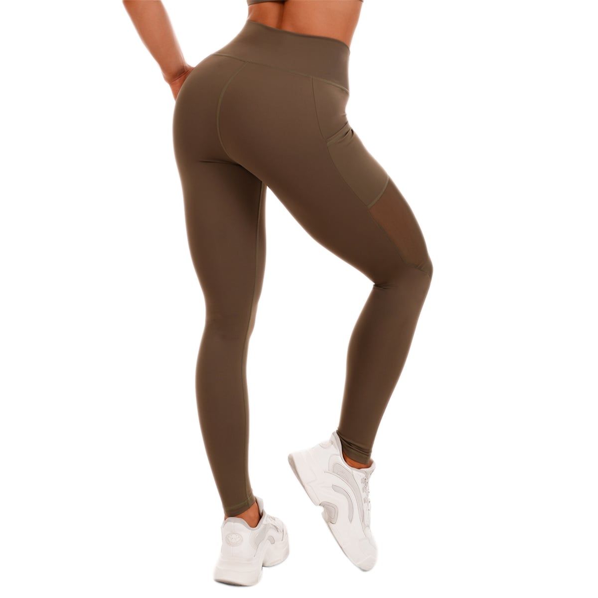GymBeam Leggings donna Mesh Panel vita alta Olive con tasche