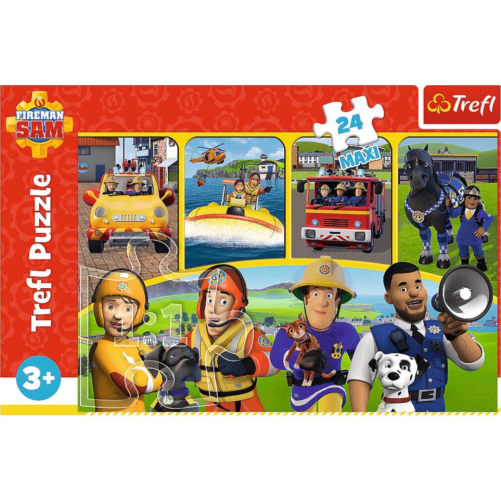 Confezione puzzle con il motivo "Sam le pompier". Il puzzle ha 24 pezzi ed è adatto a bambini dai 3 anni in su.