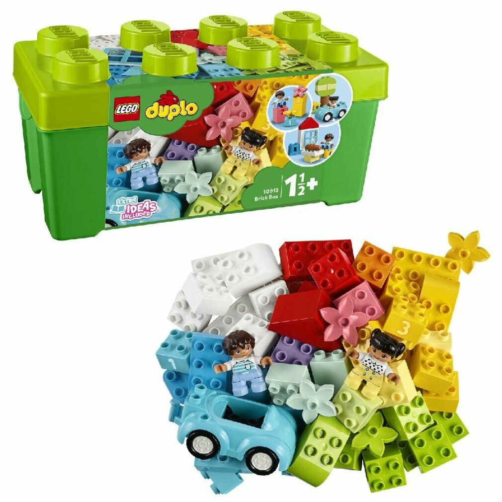 LEGO Duplo Brick Box con mattoncini e personaggi. Scatola verde, mattoncini colorati. Personaggi e auto. 1 1/2+.