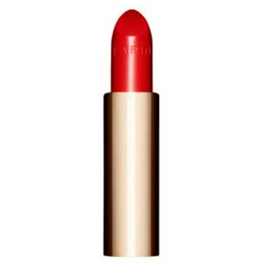 Rossetto rosso in un involucro dorato. La punta rossa è visibile. Il rossetto è parzialmente estratto.