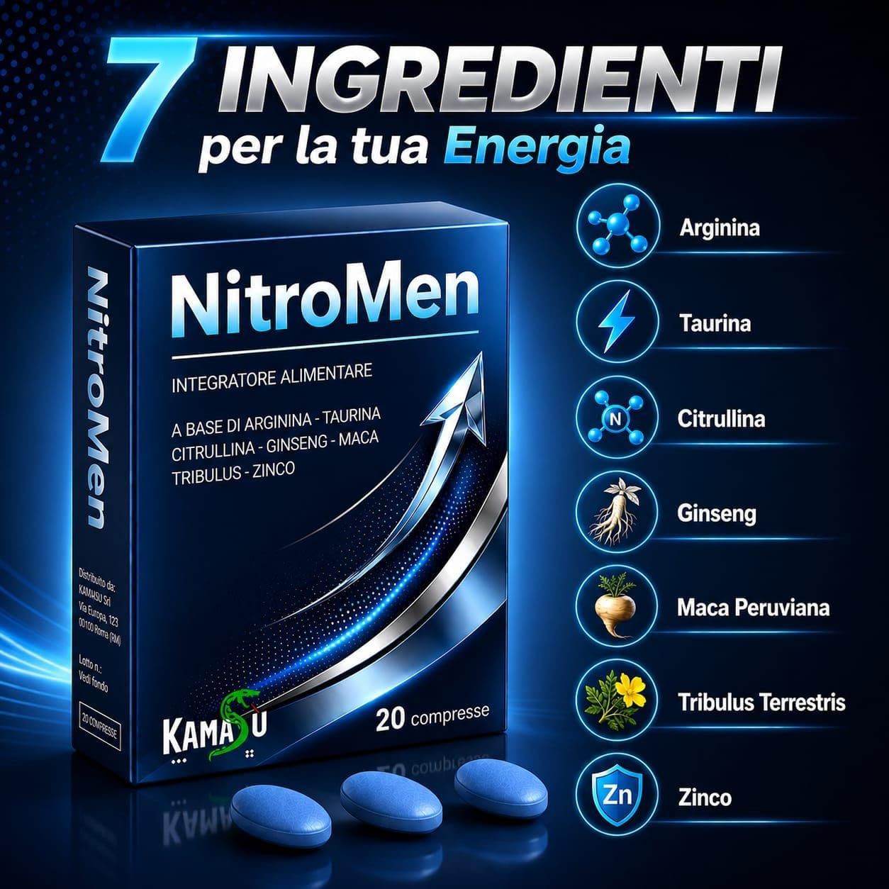 Integratore Uomo -Maca , Arginina, Citrullina,, Tribulus e Zinco energia sessuale uomo
