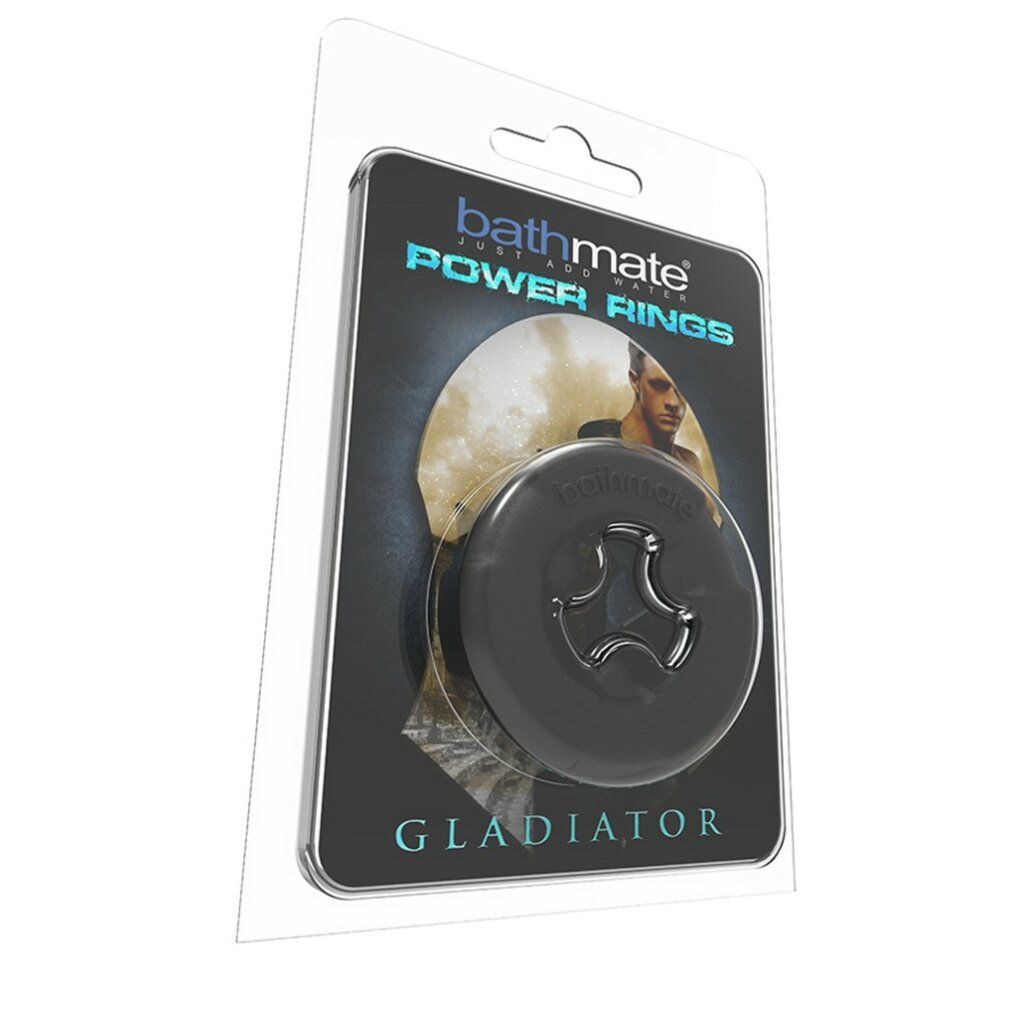 Confezione con anello nero, nome "POWER RINGS" e "GLADIATOR".