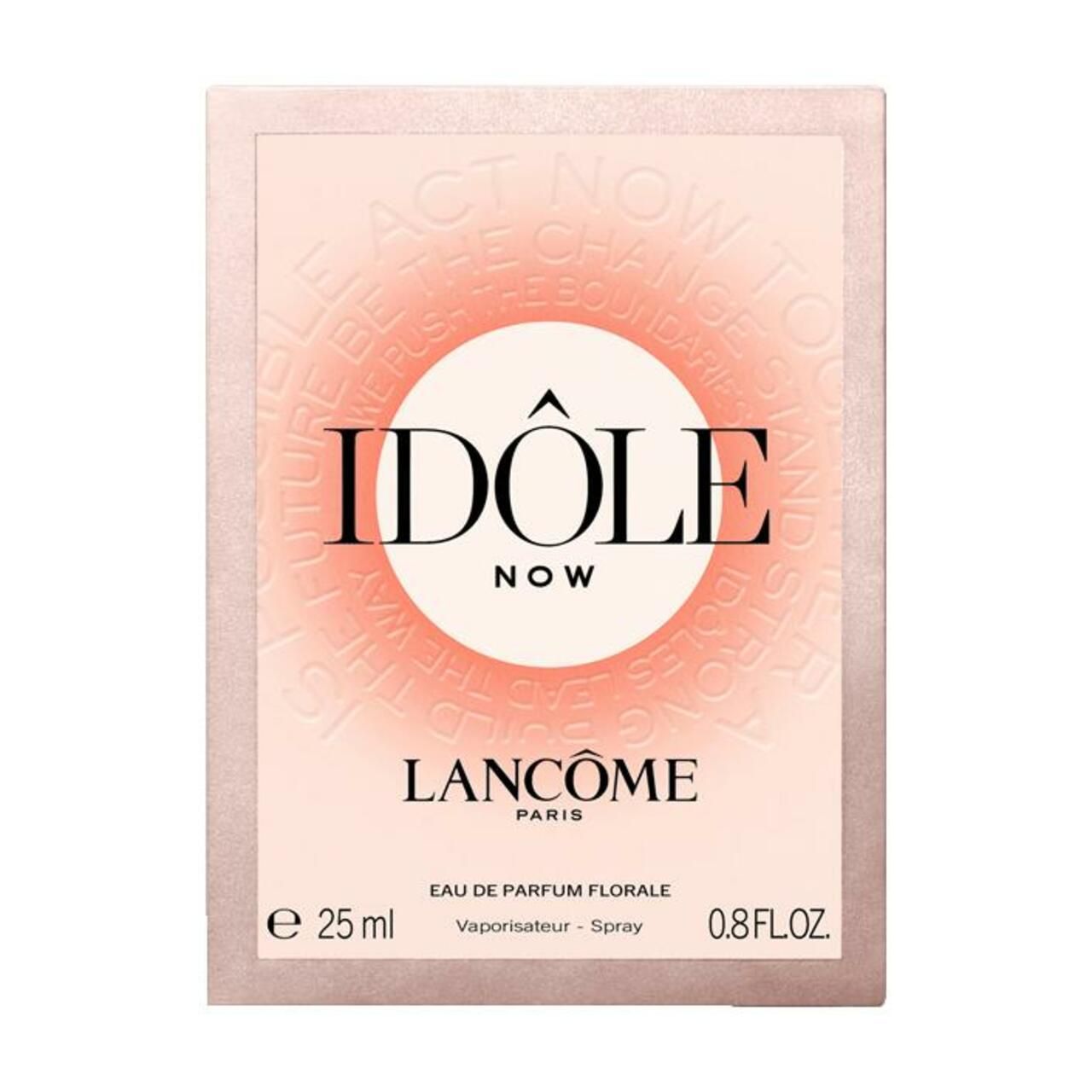 Confezione di Idôle Now Eau de Parfum Spray. Contiene 25 ml. Con logo e nome del prodotto.