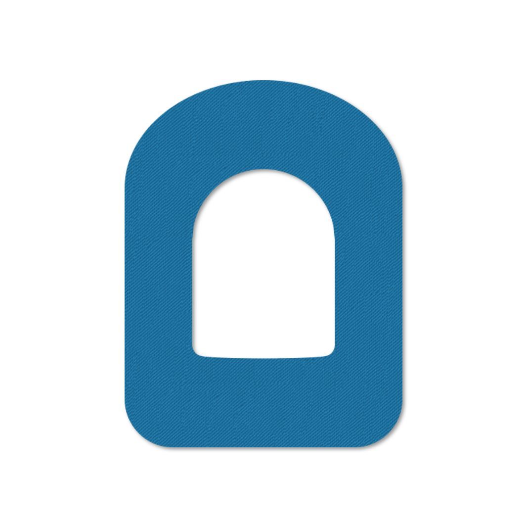 Cerotto blu a forma di U con ritaglio rettangolare. Tessuto fine, angoli arrotondati.