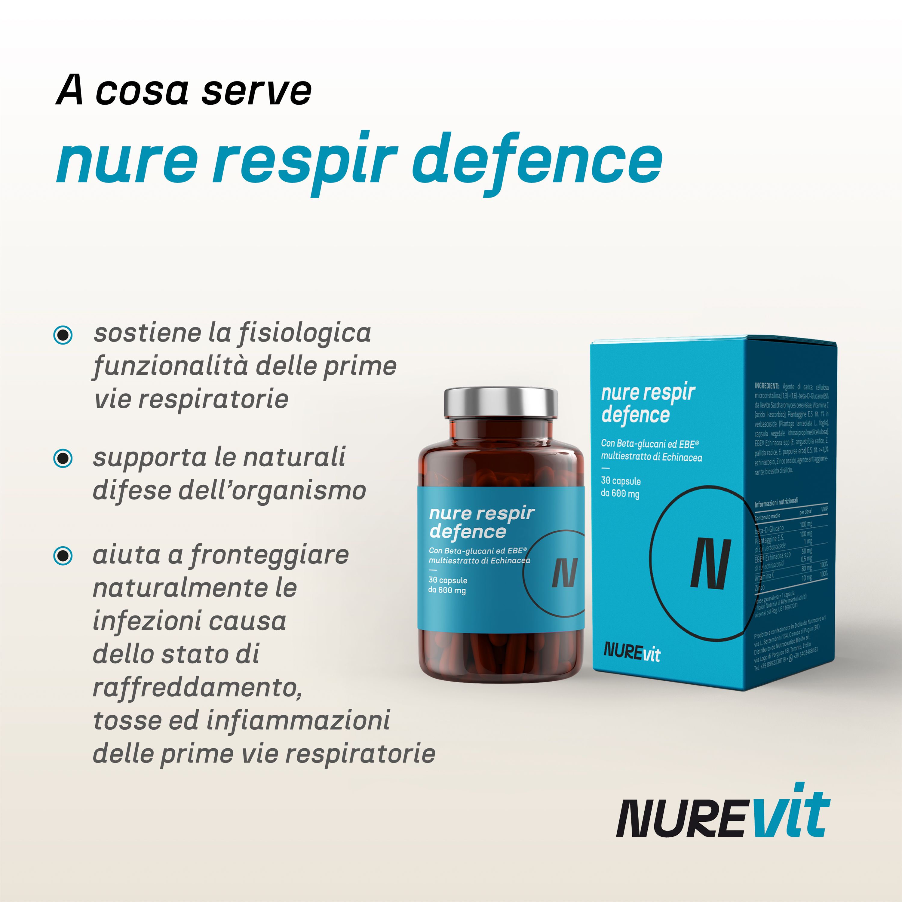 NURE Respir Defence 30 cps da 600 mg | Integratore per il sistema respiratorio e sistema immunitario