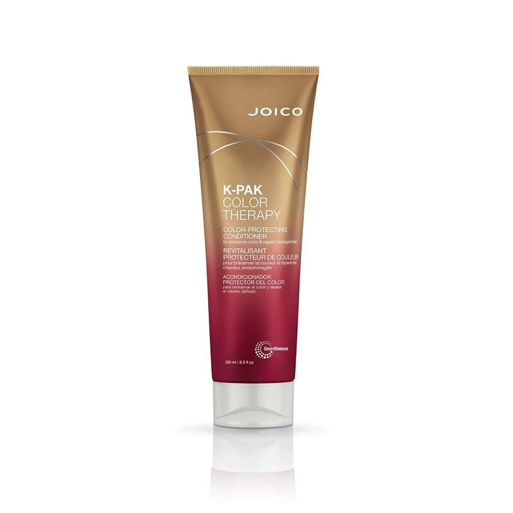 Tubo JOICO K-PAK COLOR THERAPY. Sfumatura oro-rosso. Testo: Color-Protecting Conditioner, Revitalisant Protecteur de Couleur, Acondicionador Protector del Color.