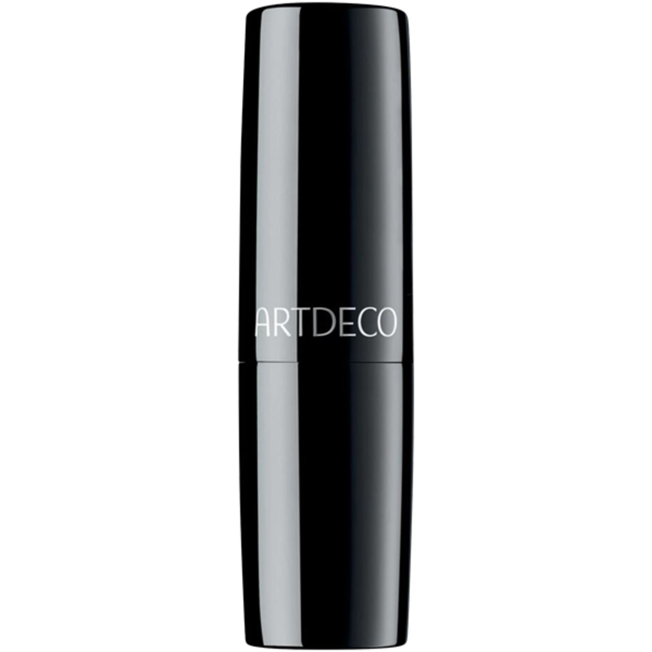 Rossetto nero in un involucro cilindrico. Il testo ARTDECO è visibile.