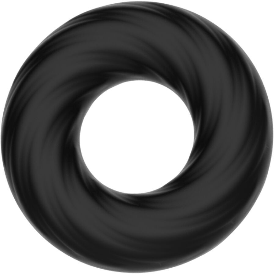 Anello in silicone nero con texture a spirale, isolato.