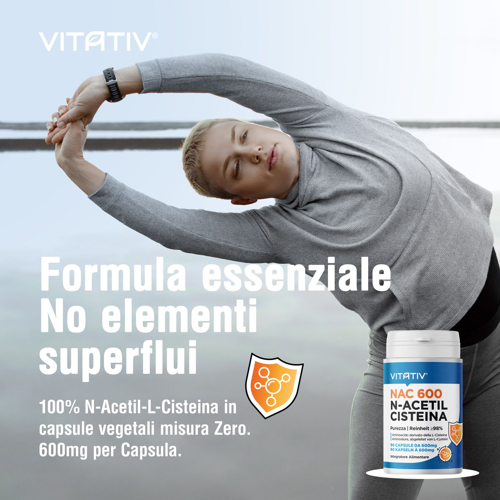 VITATIV® NAC 600 N-Acetil-L-Cisteina | 90 Capsule Vegetali | Nac Elevata Purezza