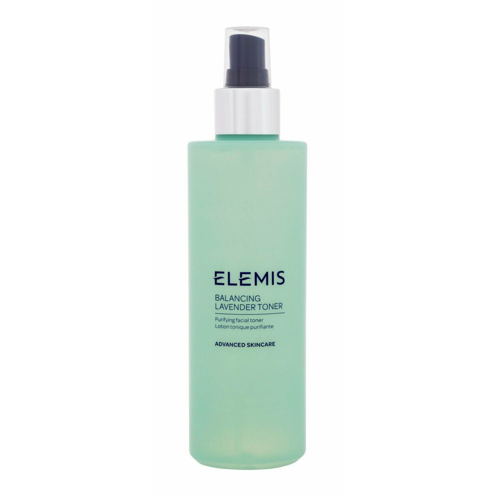 Flacone verde Elemis Balancing Lavender Toner con vaporizzatore. Testo: Purifying facial toner.