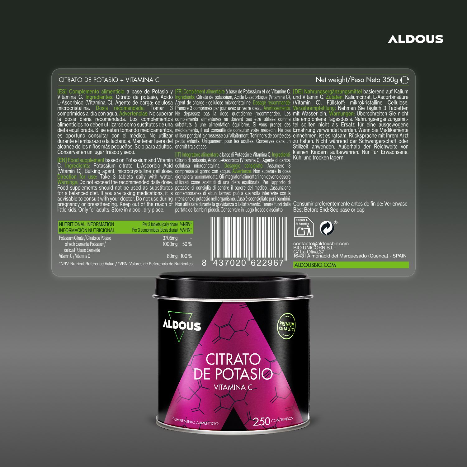 Aldous - Potassio Citrato - Muscoli, Stanchezza