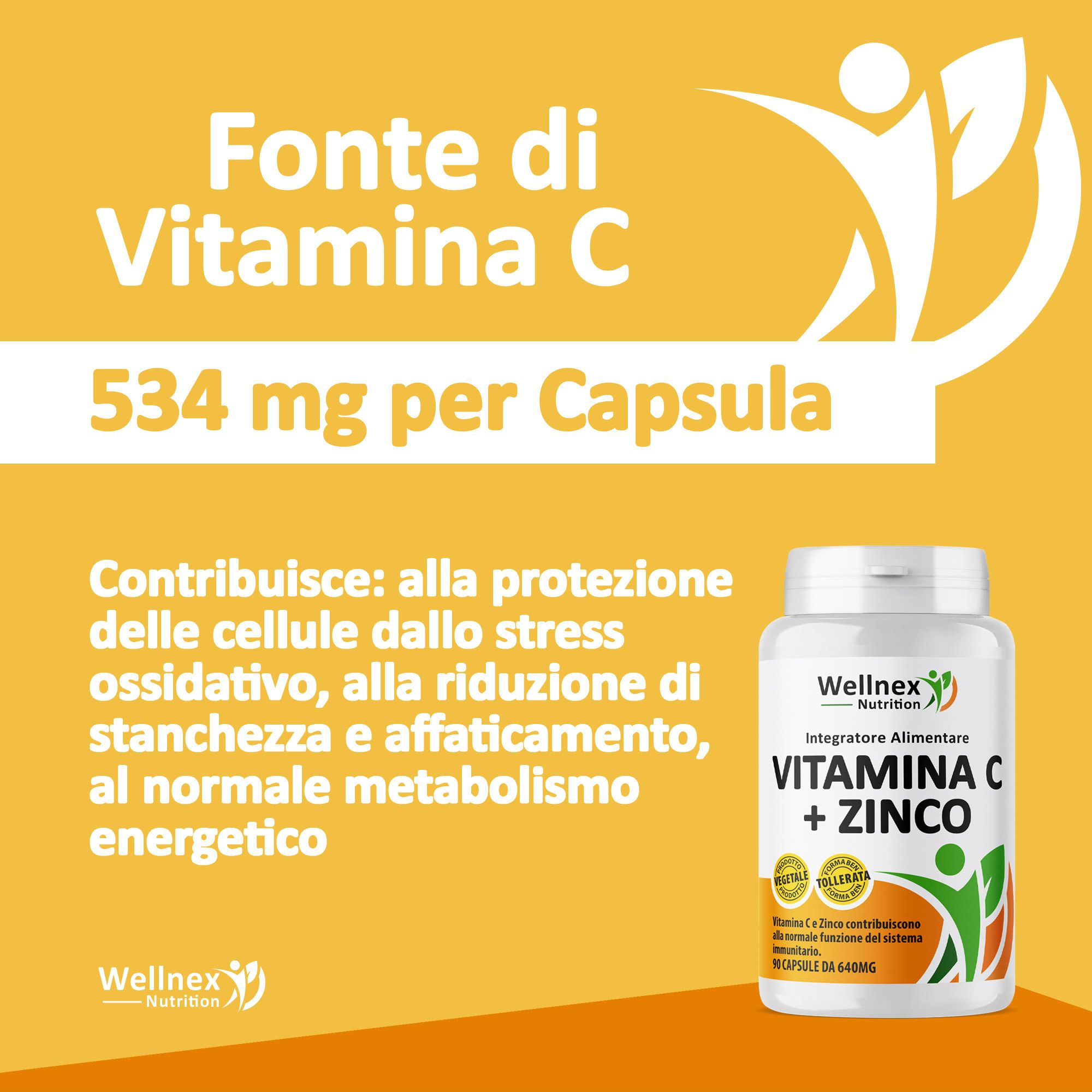Wellnex Nutrition Vitamina C + Zinco - Supporto Sistema Immunitario - 90 Capsule Vegetali